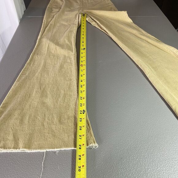 LAVENDER J Pants Micro Corduroy Flare Raw Hem Stretch Boho Hippie Womens S Beige - Picture 7 of 9